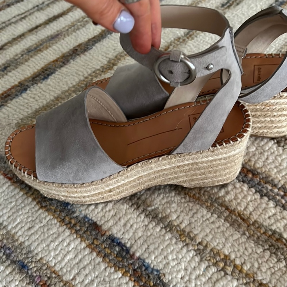 Dolce Vita Gray Suede Espadrille Wedge Sandals